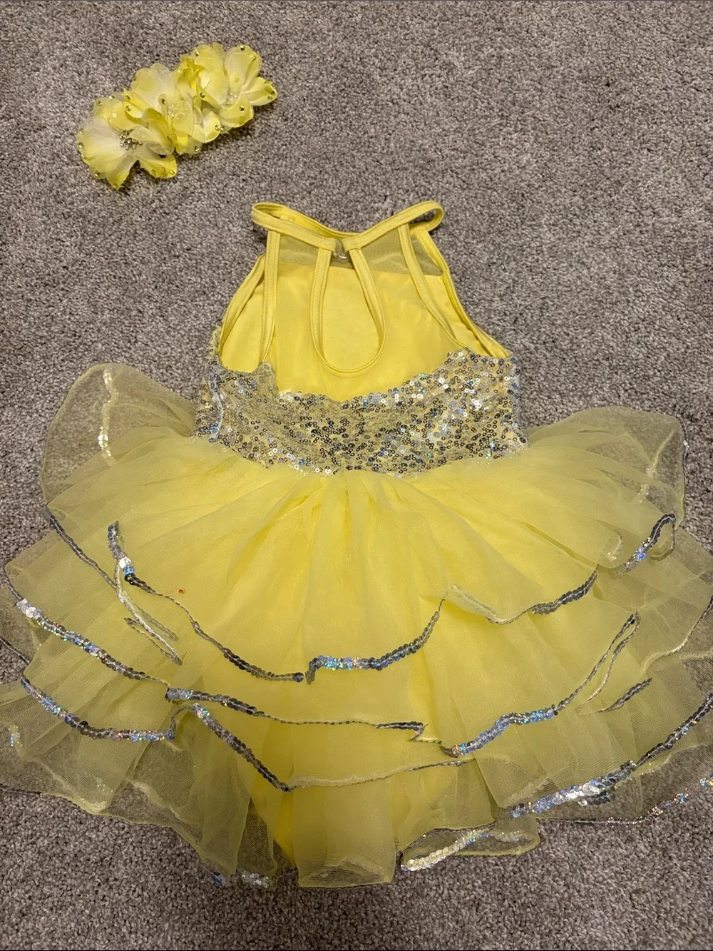 Toddler girls Yellow Sequin Tutu Dress with Flower Headband XS